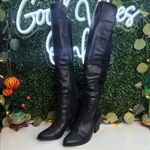 Black Faux Leather Knee-High Boots
